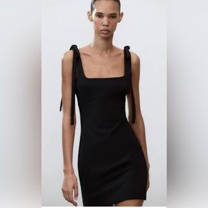 Zara Short Tie-Strap Dress, Black, Size M